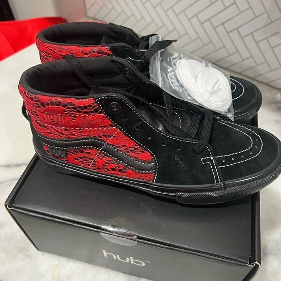 RARE Vans x Premier Skate Grosso Mid Red Laced Shoes size 9